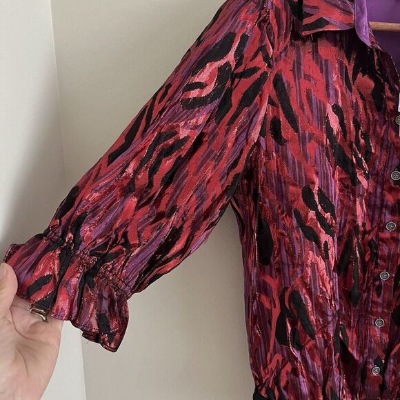 NWT Ramy Brook Printed Dina Bodysuit XS Red Top Metallic Whimsigoth disco - Picture 11 of 15